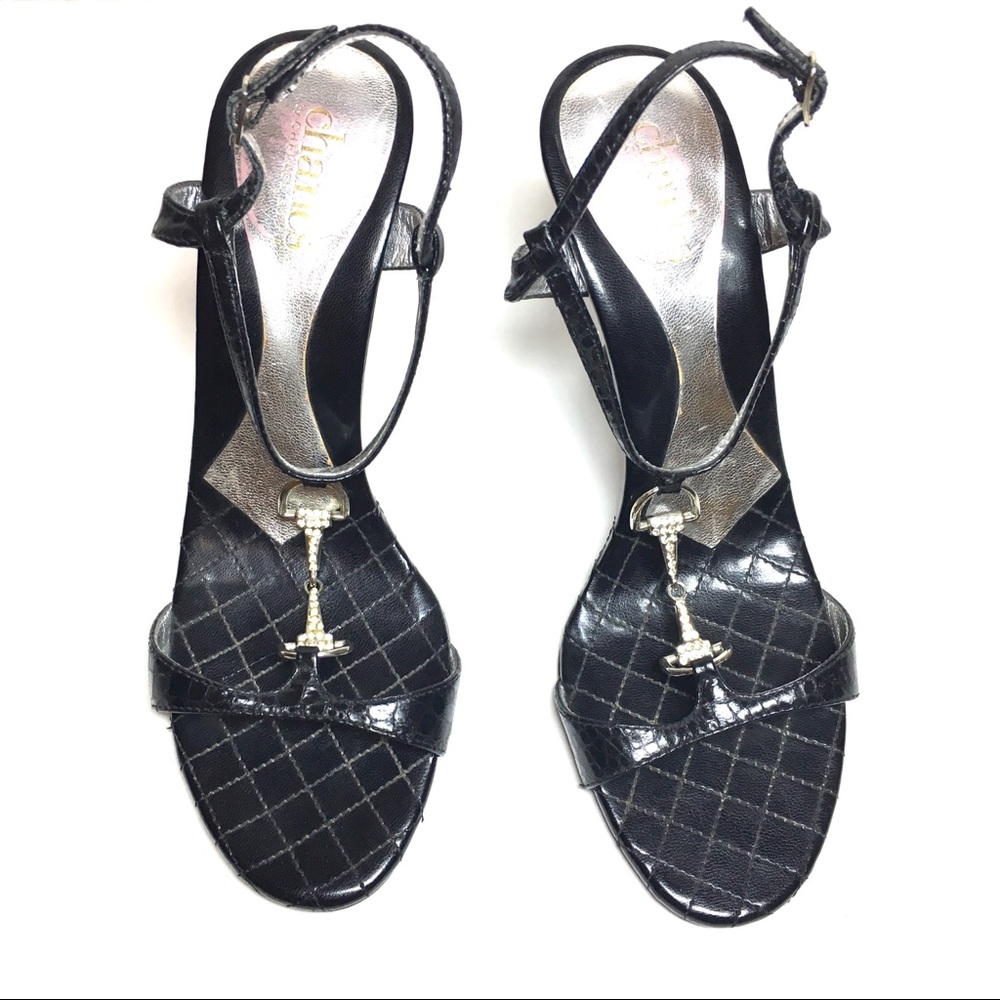 Charles David Rhinestone strap horsebit heels 7